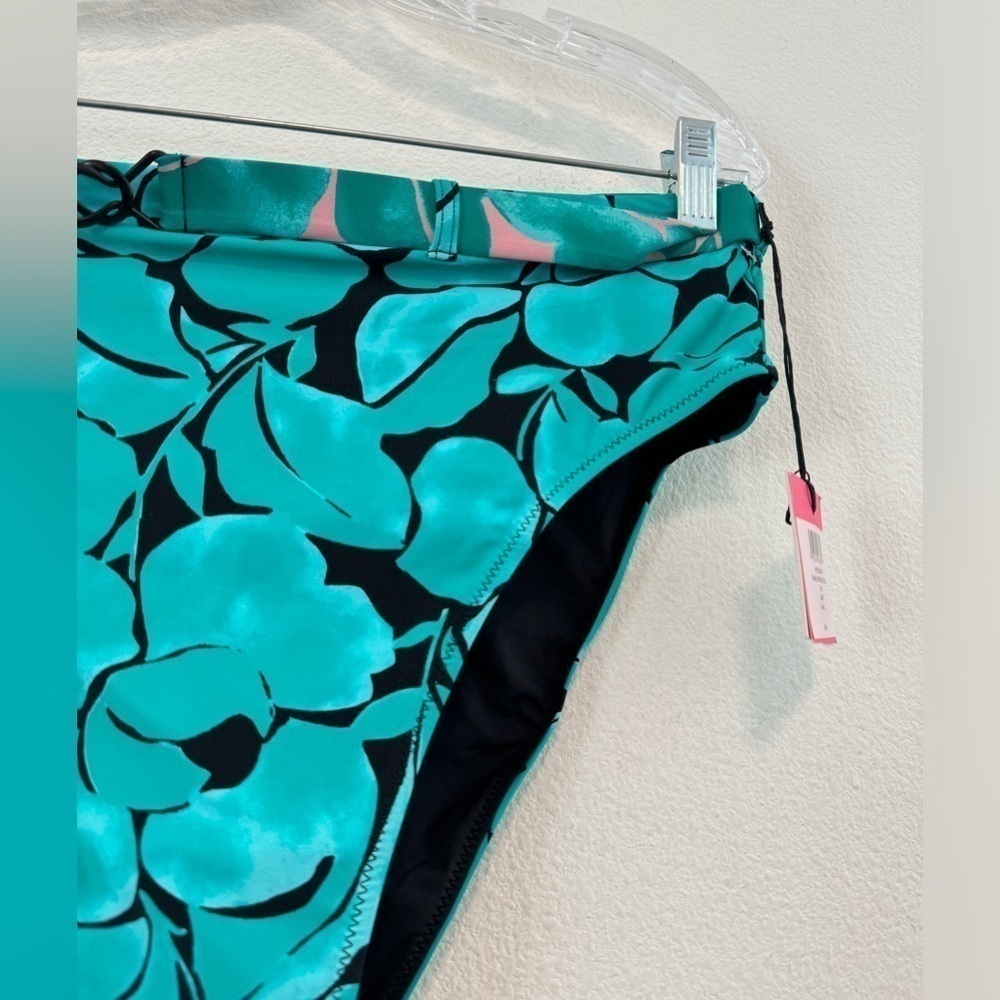 NWT Onia X DVF Bea Black Turquoise Pink Abstract Floral Belted Bikini Bottom XL - Picture 4 of 15